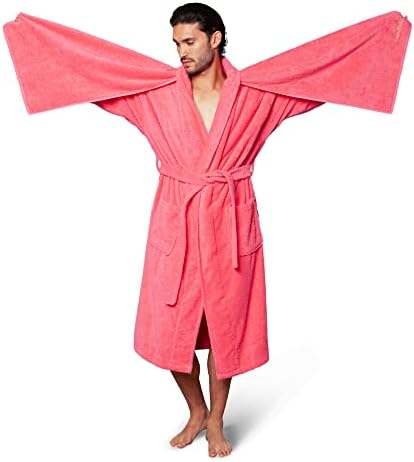ConviRobe - Men's Turkish Cotton Towel Robe with Built-In Hair Towels (Wings) - Absorbent Cotton Bathrobes - Bath Robes for Men - Medium/Large, Pink