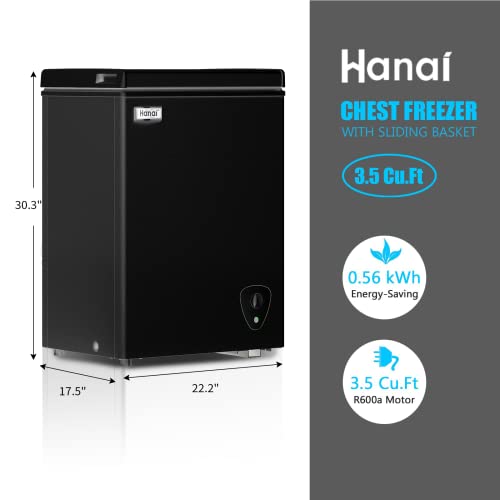 Chest Freezer Wanai 3.5 Cubic Deep Freezer With Top Open Door And Removable Storage Basket, 7 Gears Temperature Control, Energy Saving, Ideal For Office Dorm Or Apartment (Black) #TOP6