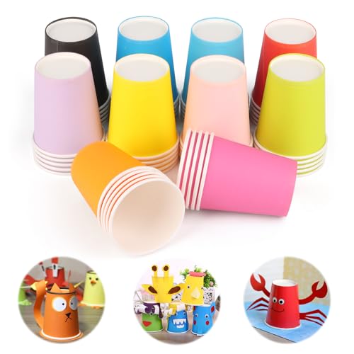 UWOBEFO Lot de 50 Gobelet Carton Café Gobelet en Carton Colorés Anniversaire 250ml Couleur Jetable pour Mariage, Bricolage, Fête, Café, thé, Boissons