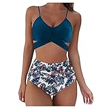 Frauen High Waist Bikini Push Up Zweiteiliger Badeanzug Bademode Bauchweg Hose Drucken Gepolsterter Bikini Set Mit Hoher Taille Strandkleidung Strandwear Sportlich Strandmode
