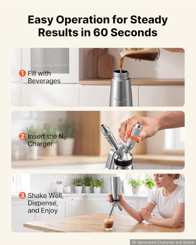 Image of VEVOR Nitro Cold Brew Coffee Maker 17 oz Nitrogen Dispenser System, Home Brew Coffee Keg, Portable Nitrogen Infuser with Dispenser and Pressure Relieving Valve, Gift for Coffee Lovers
