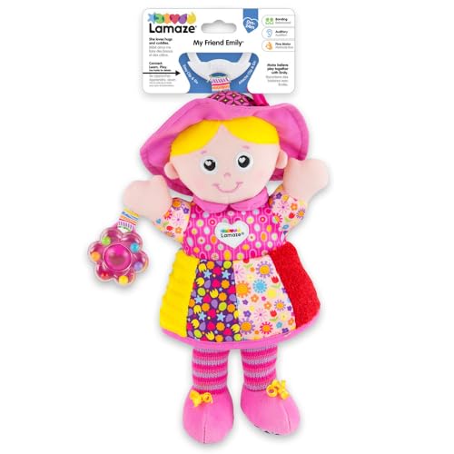 Lamaze Baby Spielzeug "Freundin Emily" Clip & Go, das hochwertige Kleinkindspielzeug. Der quietschbunte Greifling fördert Motorik und ist das perfekte Kinderwagenspielzeug und Kuscheltier für Babys