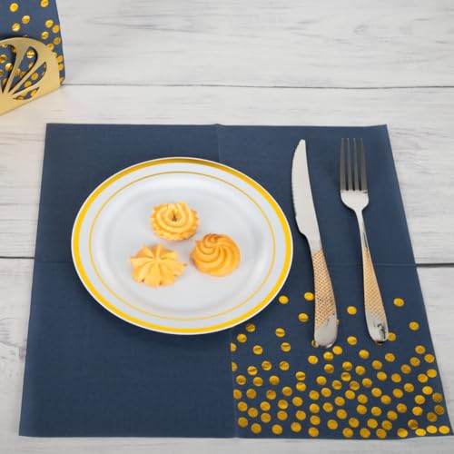 CEILIWEN Lot de 100 serviettes de table classiques à pois pour décorations de fête d'anniversaire - Bleu marine – vue 8