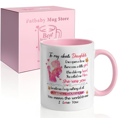 Fatbaby To My Dear Daughter Coffee Mug, Valentine's Day & Birthday Gift, Best Daughter Gift From Mom, You Mean the World to Me Cute Cup 11OZ