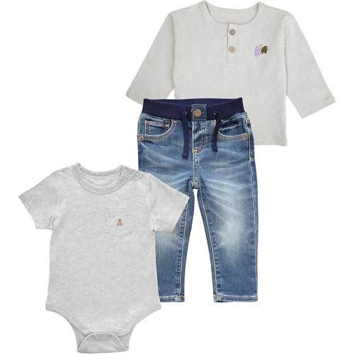 3-Piece Unisex Baby Matching Jeans and T-shirts Set - Casual Coordinated Outfit - Denim Pant and Tees Bundle