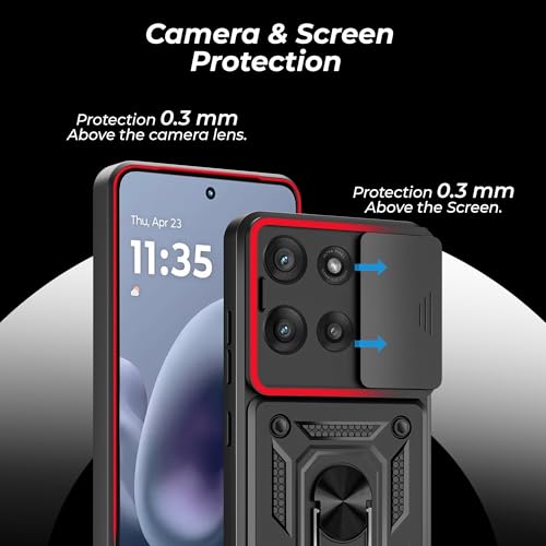 Image of A rtistque Armor Bumper Back Case Cover for Motorola Moto G86 Power | Stylish Ring Holder & Inbuilt Stand | Sliding Camera Cover | Shockproof TPU Protective Design | Moto G86 Power Back Cover - Black