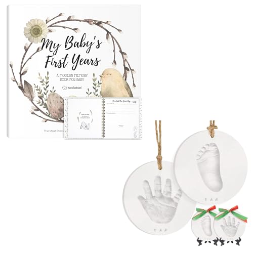 Image of KeaBabies First 5 Years Baby Memory Book Journal & Baby Hand and Footprint Kit - 90 Pages Hardcover First Year Keepsake Milestone Baby Book For Boys, Girls - Personalized Baby Foot Printing Kit