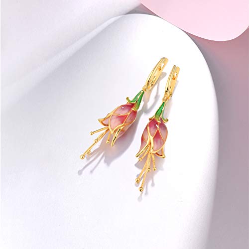 Santuzza Tulip Earrings 925 Sterling Silver Enamel Flower Dangle Earrings Handmade Fine Jewelry For Women (Red, Latch Back) #TOP2