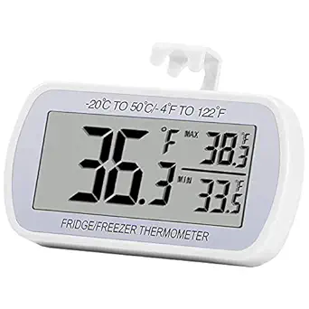 Refrigerator Thermometer Digital Fridge Freeze Room Thermometer Waterproof Large LCD Display Max/Min Record Function, White
