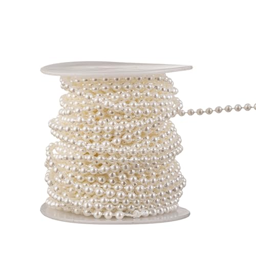 YoungJewl 3mm Millet Beads Crafts Faux Pearl Beads Garland Pearl Bead Roll Strand of Pearls to Decorate Floral Centerpieces Wedding Party Favor Christmas Tree(33 Feet Ivory)