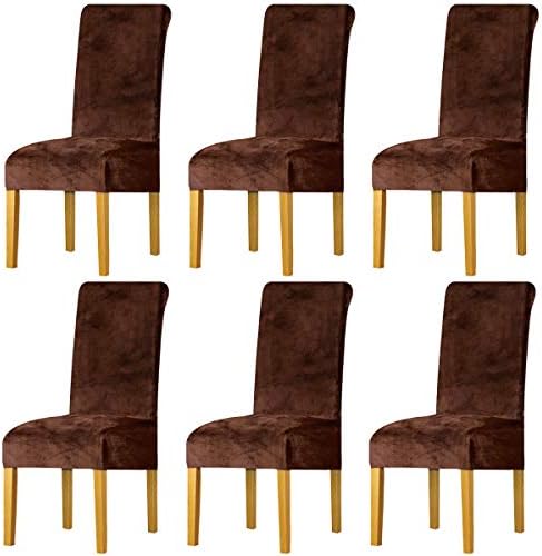 LANSHENG Stretchy Chair Covers for Dining Room Chairs,Stretch Spandex with Elastic Band Chaircover,Velvet Large Dining Chair Slipcovers for Restaurant Hotel Party Banquet (Mustard,6 Pack(M))