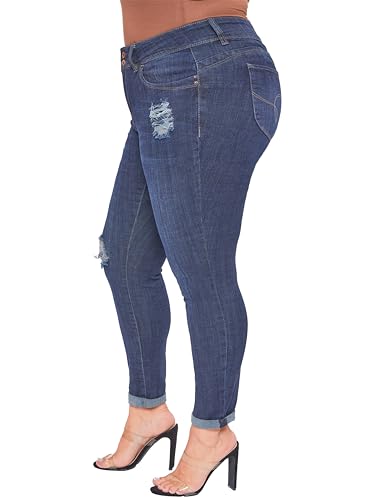 YMI Women's Junior Plus Size Wannabettabutt Premium Mid-Rise Roll Up Cuff Ankle Jean2