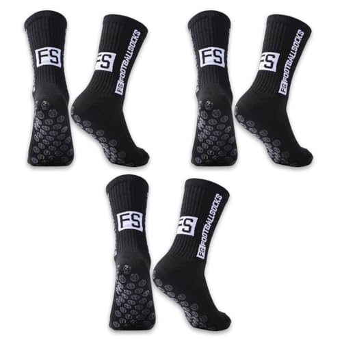 WUMZIRA 3 Pairs of Non-Slip Football Socks, Universal Size 39-46, for Children, Men, Unisex Black
