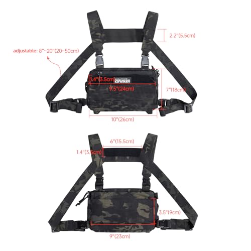 EXCELLENT ELITE SPANKER Tactical Chest Rig Pack EDC Chest Bag Molle Utility Chest Pouch Lightweight for Outdoor Hunting Workouts Hiking(Multicam Black) - Thumbnail 2