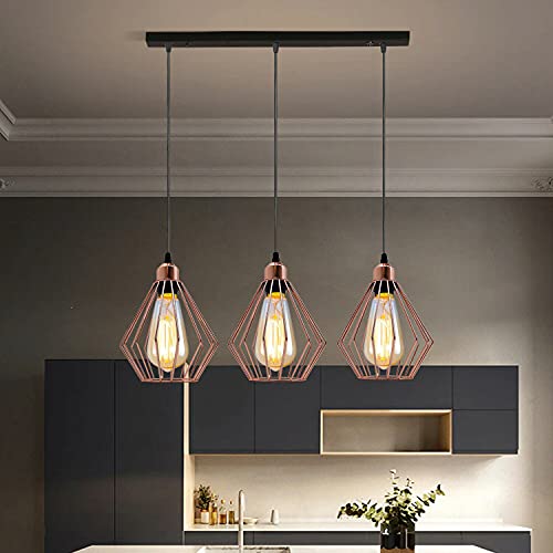 Image of LEDSone Modern 3 Head Pendant Light Rose Gold E27 Ceiling Lighting Fixture