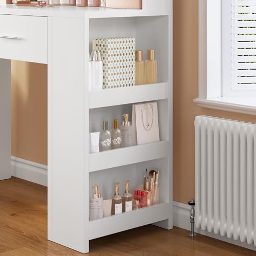 TEENFON Vanity Desk with Large Mirror & 10 Lights, Makeup Vanity with 3-Tier Open Side Storage Shelves, Vanity Table with 3 Color Light Adjustable for Bedroom, White, 40×80×143CM - 3