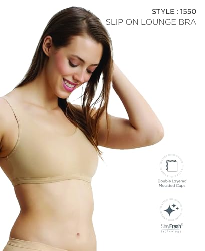 Image of Jockey 1550 Women's Super Combed Cotton Elastane Stretch Slip On Crop Top with Stay Fresh Treatment Bra