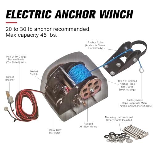 Guincho elétrico de âncora de barco de 20,4 kg, guincho de âncora elétrico de água salgada com contr