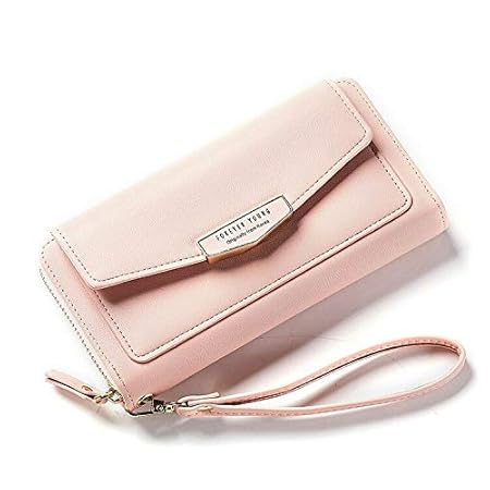 Pink Kites Women's Foldover Bifold Clutch/Long Rectangular Purse Ladies Purse Wallet/Leather Zipper Closure Coin Change Purse Wallet Holder(Pink)