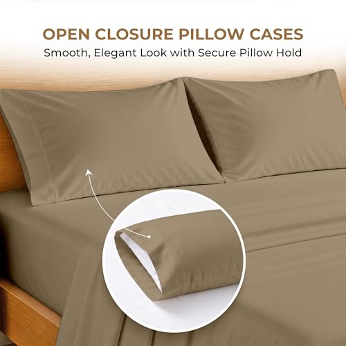 Image of SGI bedding RV Short Queen Sheet Set 60x75, 600 TC Egyptian Cotton, 4 Piece Luxury Hotel Collection, Ultra Soft & Breathable, Fits RV Mattress Camper & Trailer, 15 Inch Pocket, Taupe