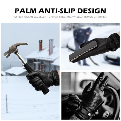 BISON DENIM Herren Winter Lederhandschuhe Warme Kaschmirhandschuhe Handschuhe Touchscreen-Funktion