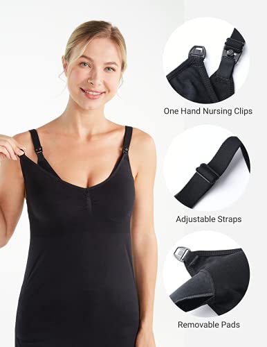 Momcozy Hands Free Pumping & Nursing All-In-One Nursing Tank Tops With Built In Bra Women Maternity Nursing And Pumping Camis Black #TOP2