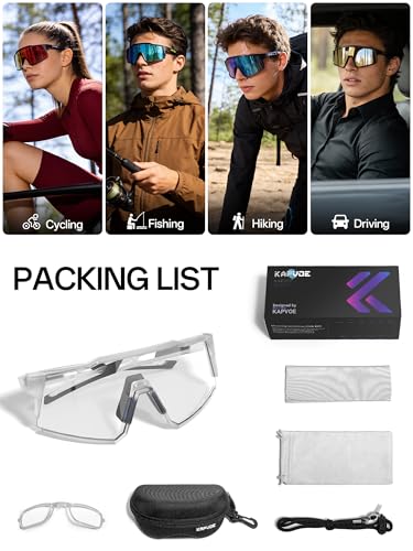 Image of KAPVOE Photochromic Cycling Glasses MTB Clear Mountain Bike Transition Bicycle Sunglasses for Men Women - K9022