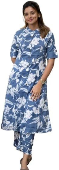 Women Cotton Hand Block Printed Office Wear A line Kurta with Pant