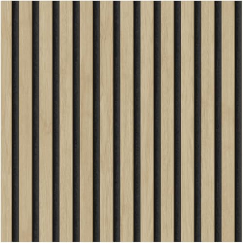 Wood Slat Wallpaper Acoustic Wood Panel Effect Natural Oak & Black Vertical Design Modern Textured Look Feature Wall Paste The Wall Home Decor for Living Room Bedroom Office