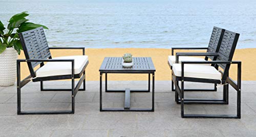 Safavieh Fox6007E Collection Ozark Wash 4 Pc Living Outdoor Set, 0, Black/Beige #TOP4