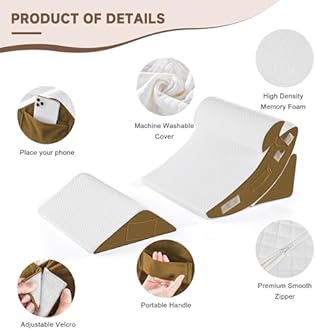 Yojoker 4PCS Orthopedic Bed Wedge Pillow Set for Sleeping, Post Surgery Foam Pillow for Body, Back and Leg Pain Relief, Triangle Adjustable Support Pillow - Acid Reflux Sleeping Pillows Brown