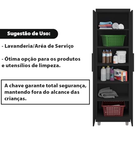 Armário Multiuso 2 Portas Com Fechadura Organizador Com Prateleiras - LH Móveis (Preto)