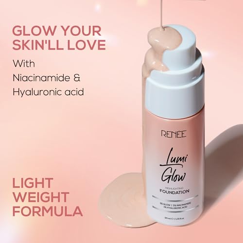Image of RENEE Lumi Glow Highlighting Liquid Foundation -Glazed Bronz | Dewy Finish, Buildable Coverage & 3D Glow | Hydrates & Smoothens For Luminous Skin | With Hyaluronic acid & Niacinamide | 30ml