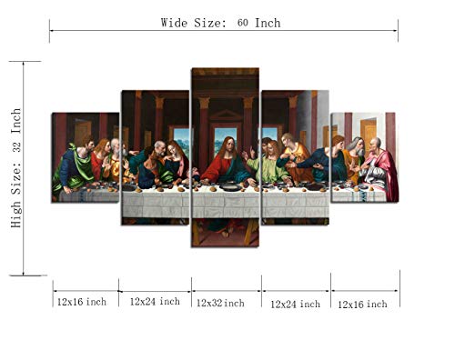 The Last Supper Painting Prints On Canvas Last Supper Wall Art Decor For Living Room Modern 5 Panels Jesus Pictures Posters Giclee Gallery Wrap Artwork Stretched Framed Ready To Hang (60''Wx32''H) #TOP5