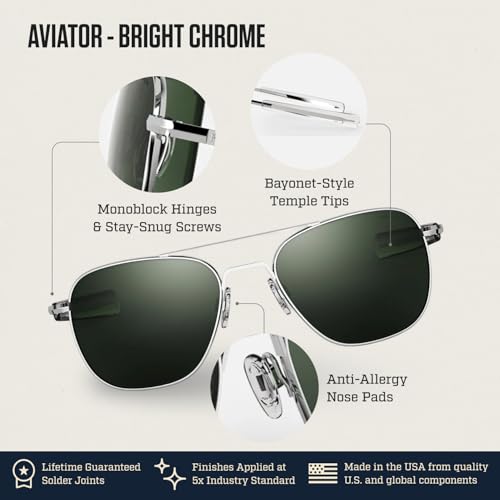 Image of Randolph Eyewear Aviator Sunglasses for Men & Women - Non-Polarized & Polarized Lenses Bright Chrome UV Protection Sunglasses