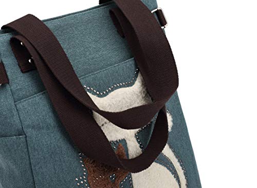 Kaukko Women Canvas Handbag Shoulder Bag Cat Big Tote Bag #TOP4