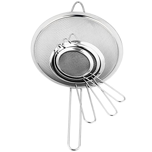 Rasfihip 4Pcs/Set Stainless Steel Wire Fine Mesh Oil Strainer Flour Colander Sieve Sifter Pastry Fine Mesh Strainer For Baking Kitchen Accessories #TOP2
