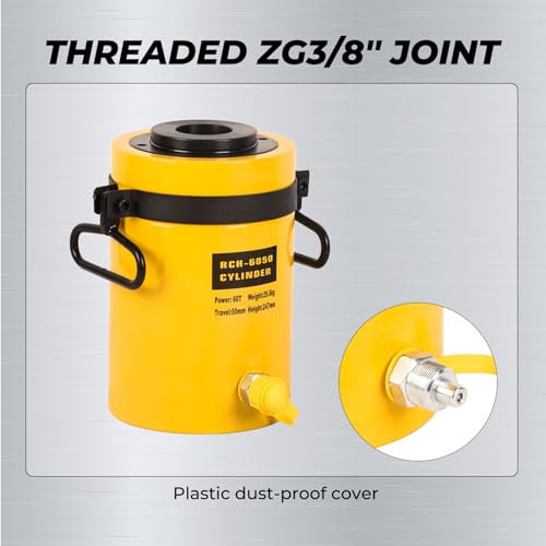 Image of 60T Hydraulic Cylinder Jack, 2 inch Stroke Hollow Single Acting Hydraulic Ram Lifting Cylinder RCH-6050 Automatically Porta Power Jack for Shipbuilding, Machinery, Construction
