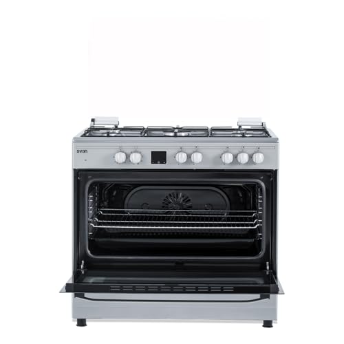 Svan Cocina Mixta gas Butano 5 Zonas de Cocción, Horno 97 L, Inox SKMW5901X. Control Manual, Quemador WOK triple llama, 9 Programas de Cocción, Tapa Abatible