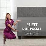 Extra Deep Pocket Fitted Sheet - Queen Size, Deep Pockets for Thick Mattress, Non Slip - Grey