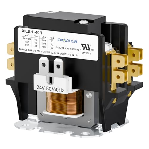 CNAODUN HVAC Contactor Air Conditioner Contactor 1 Pole 40 Amp 24V Coil Compatible with Condenser,Compressor,Air Conditioner,Refrigeration Systems,Heat Pump