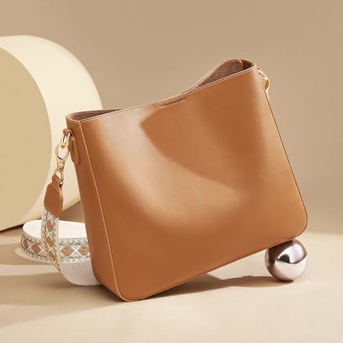 Image of Crossbody Bag Purse for Women Genuine Leather Ladies Handbag Hobo Shoulder Bag with Adjustable Strap Brown