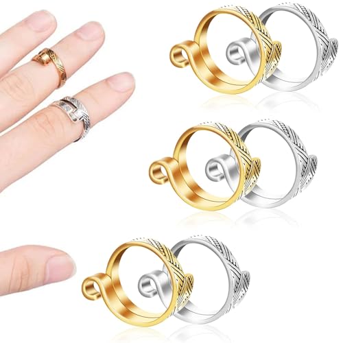 6 Pack Knitting Crochet Loop Ring, Adjustable Crochet Loop Ring Hook Braided Knitting Ring Yarn Guide Finger Holder Knitting Craft Accessories Tools for Mother Grandma Presents - 3 Gold & 3 Silver