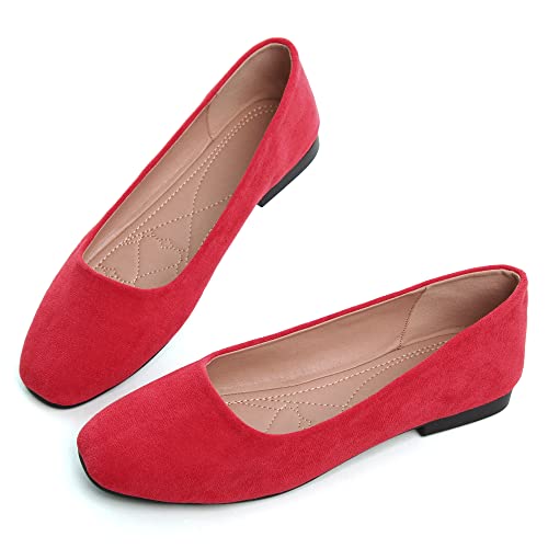 Image of ChaiRong Zhou Women Square Toe Ballets Flats Comfort Slip On Walking Shoes for Driving