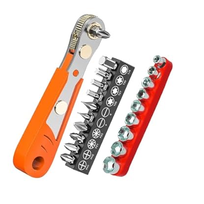 Foto di SIGANDG Cacciavite ad angolo a cricchetto 1/4 10 pezzi Cacciavite magnetico a cricchetto 9 pezzi Set di bussole metriche per spazi ristretti, Phillips, a taglio, Torx, esagonale