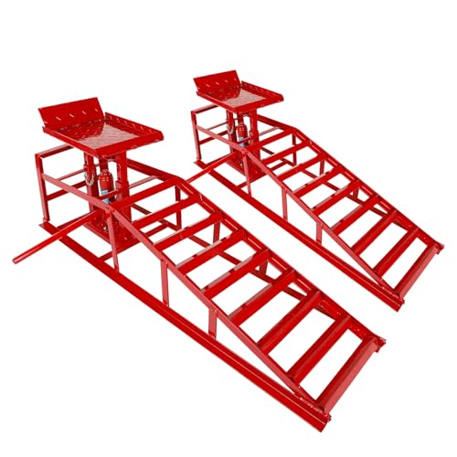 2 Pack Heavy Duty Steel Car Lift Ramp 5T Adjustable 9.8-15 Inch Height