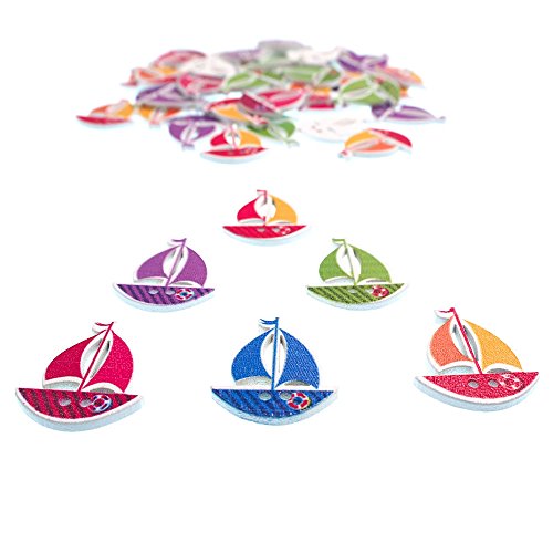 Raylinedo® Pack Of 50Pcs Buttons Multi Color Sailboat Shaped 2 Holes Wooden Buttons For Sewing And Crafting #TOP3