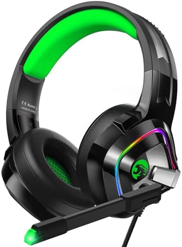 ZIUMIER Gaming Headset PS4 Headset, Xbox One Headset with Noise Canceling Mic and RGB Light, PC Headset with Stereo Surround Sound, Over-Ear Headphones for PC, PS4, PS5,Xbox One, Laptop (Green)