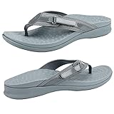 Footminders SEYMOUR Orthopedic Sandals for Women - Comfort Flip Flops WIth Arch Support - Relieve Foot Pain Due to Flat Feet and Plantar Fasciitis (US Women's 9, Sky Gray)