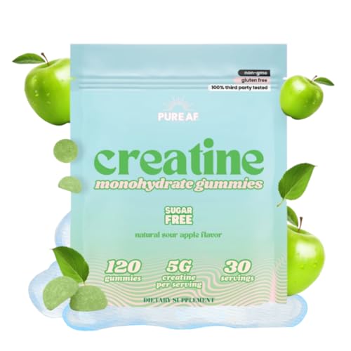 Pure AF Nutra Creatine Gummies for Women – Sugar Free | Sour Green Apple – 120 Creatine Monohydrate Gummies | Lean Muscle, Glute Growth, Strength & Cognitive Boost